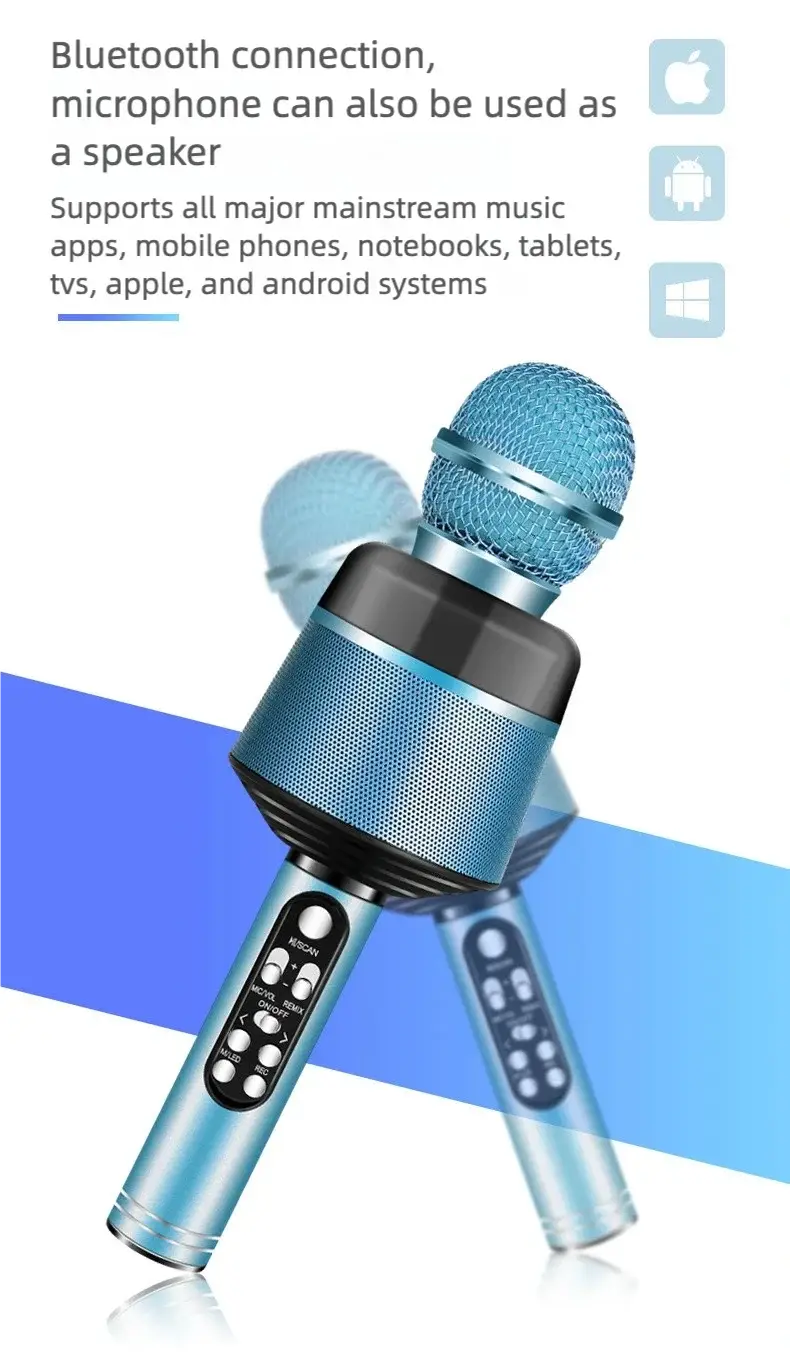 Wireless Bluetooth Karaoke Microphone 5-in-1 Portable Handheld Mic Speaker with Dynamic Lights Karaoke Microphone for Adults