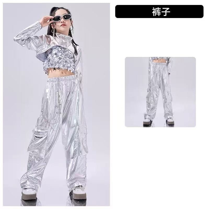 Hip-Hop Dance Clothes Reflective Rave Outfit Girl Sets Jazz Dancewear Festival Crop Tops Cargo Pants Catwalk Show Costume