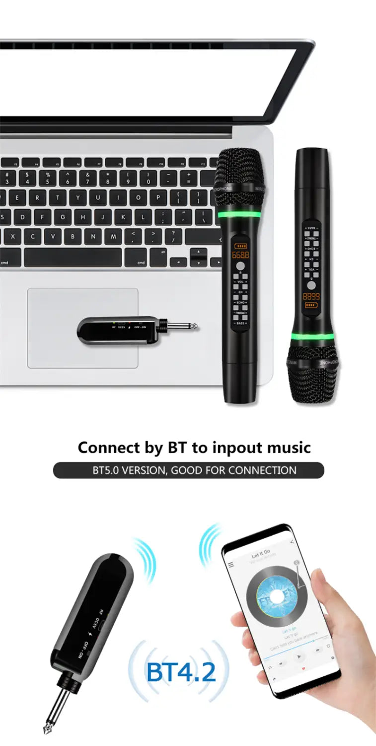 Professional UHF Wireless Microphone Handheld Bluetooth Karaoke Microphone Recording Studio Home Party Singing for Car Speaker