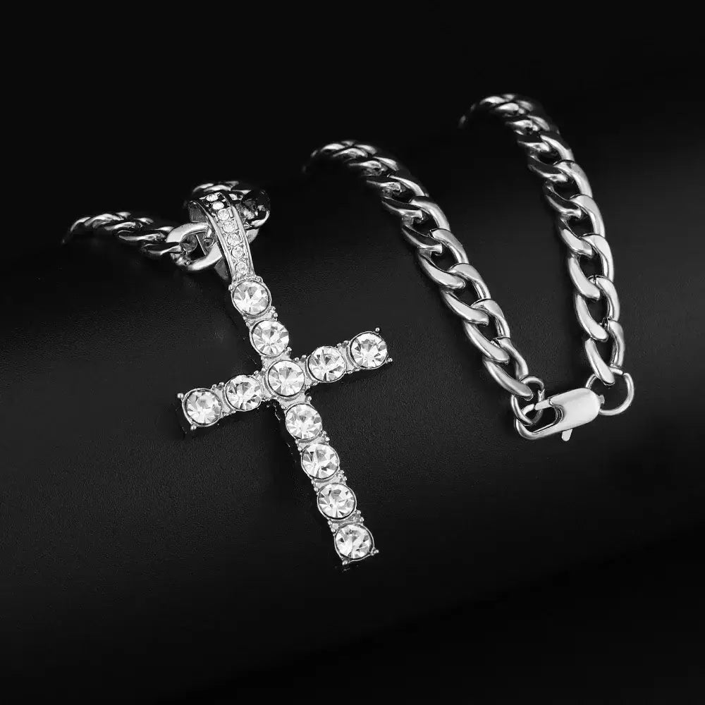 16mm Hip Hop Miami Cuban Link Chain Set Necklace +Bracelet Creative Iced Out Shiny Trendy Stylish Jewelry For Women Men set