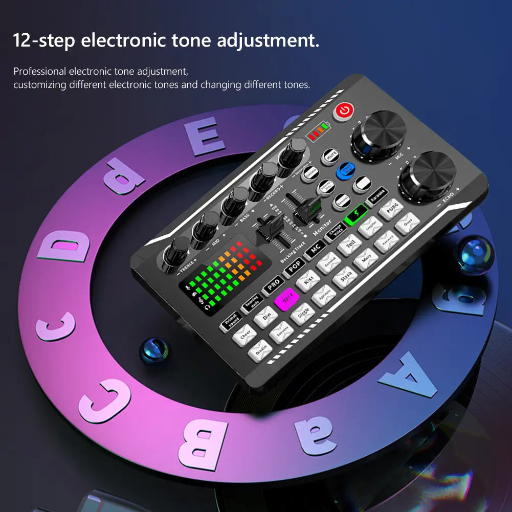 F998 Bluetooth Sound Card Console Studio Sound Card Kit with USB Microphone Computer Live Voice Mixer Sound Card DJ Equipment