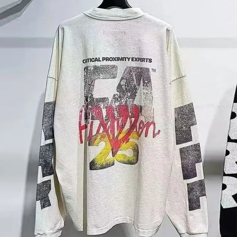 Hip Hop Letters Logo Graphics Print RRR123 Long Sleeve T Shirt Men Women Top Quality Cotton Oversized Vintage Black T-Shirt