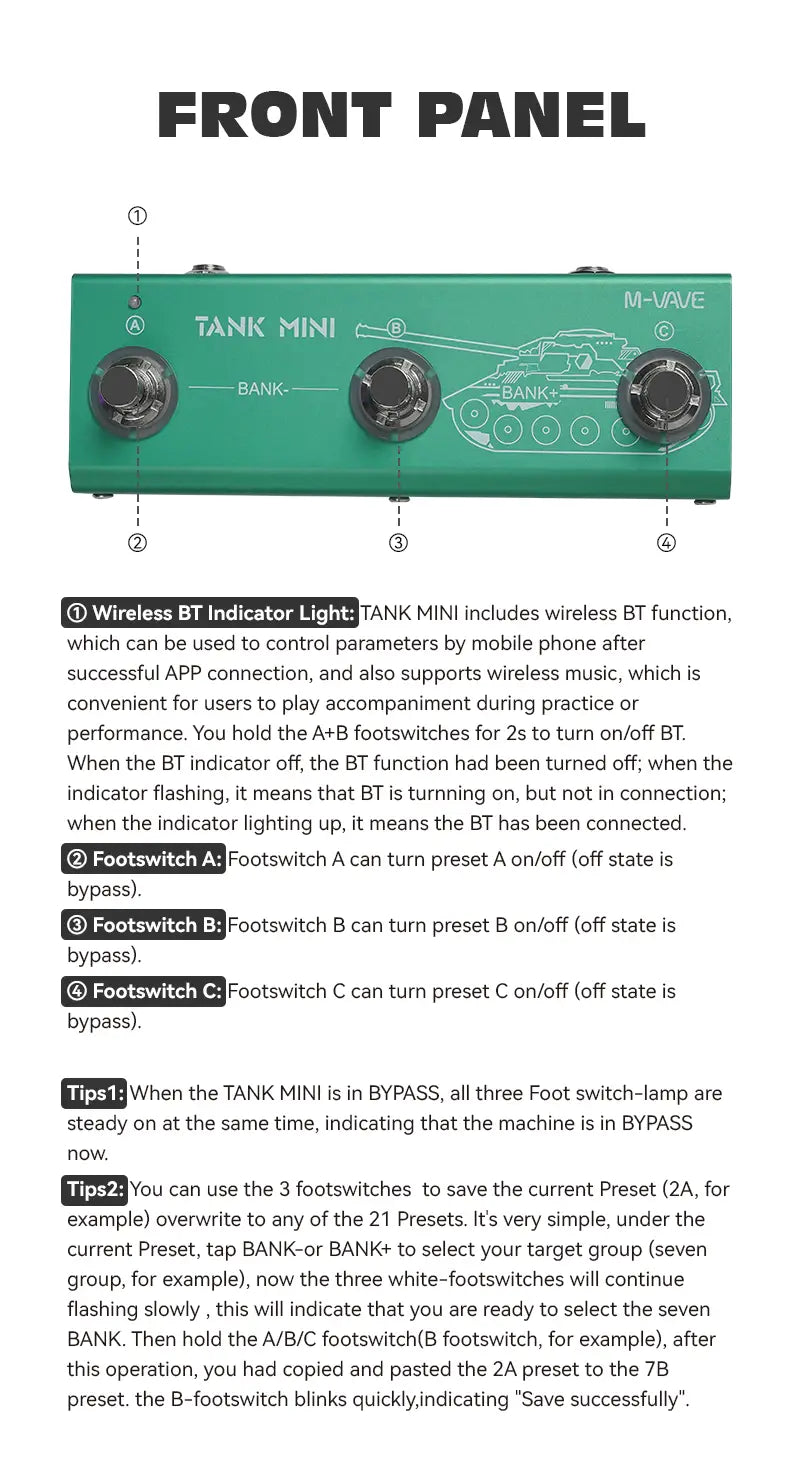 M-VAVE Tank Mini Guitar Multi-effects Pedal Processor Built-in Cab Amp Mod FX Delay & Reverb Effects Support IR & OTG Recording