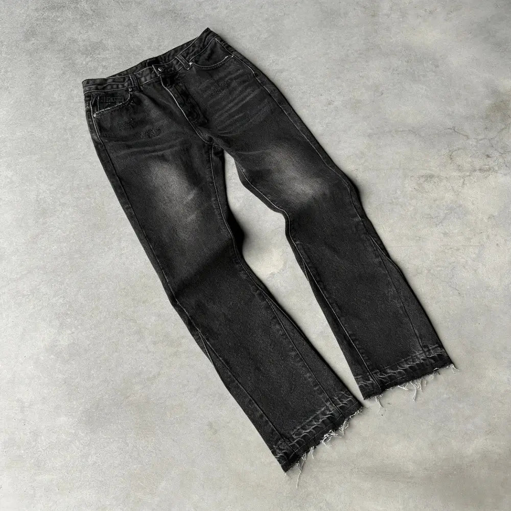 Harajuku hip-hop high street straight pants Gothic tassel casual micro-flared pants Y2K retro slim jeans fashion washed pants