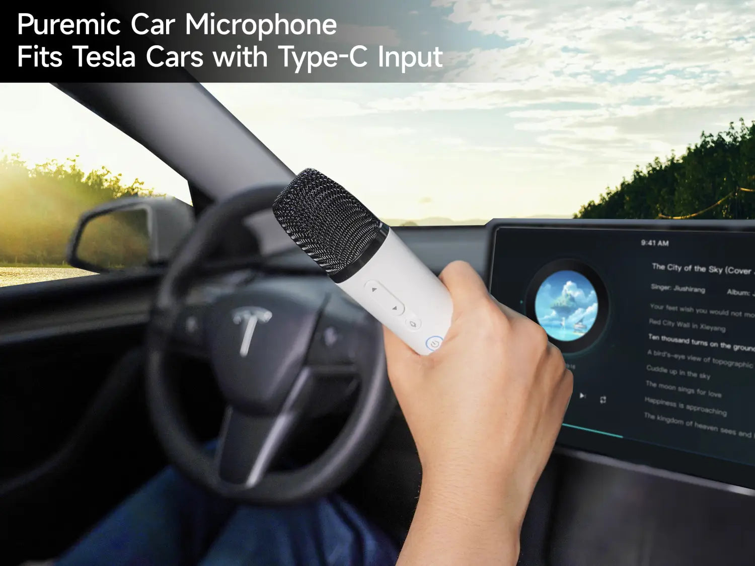 Q1-Tesla Car Karaoke Microphone for Tesla Model Y/3/X/Cybertruck Rechargeable Caraoke Mic with USB-A & USB-C Receiver