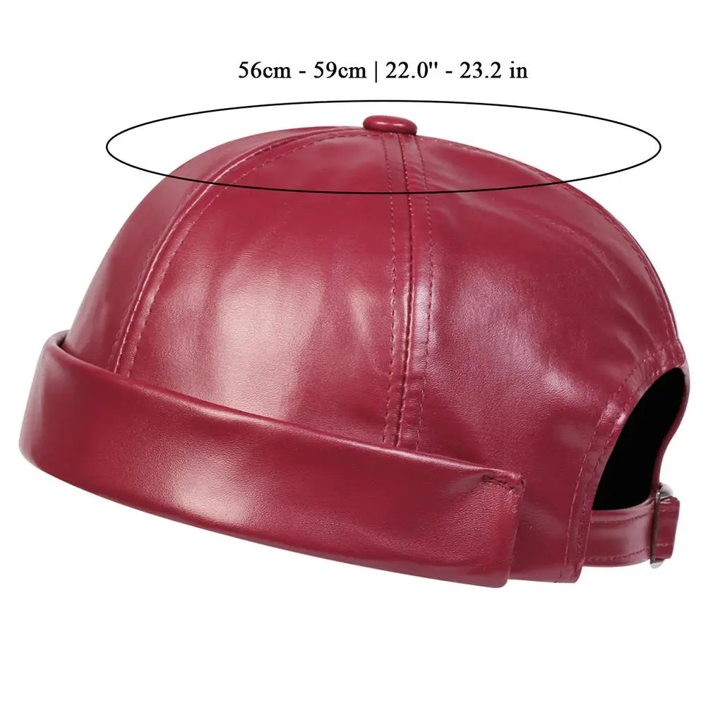 New PU Leather Landlord Hat Streetwear Melon Skin Hat Retro Unisex Hip Hop Cap Autumn Men Women Adjustable Brimless Docker Hat