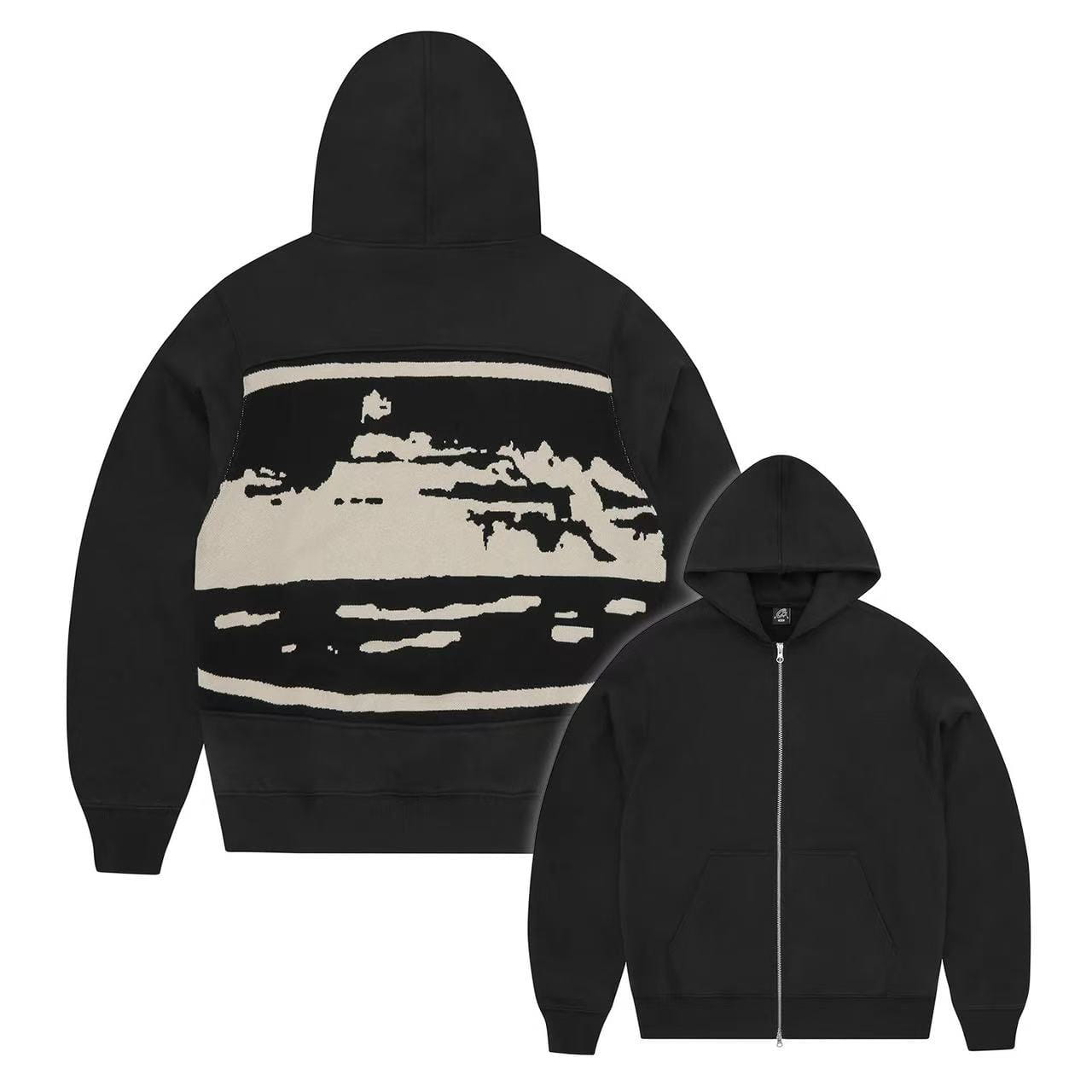 American Hip Hop Street Dance Open Cardigan Zipper Devil Island Front And Ba Print Jaet Loose Fit Mixed Fabric Sweatirt