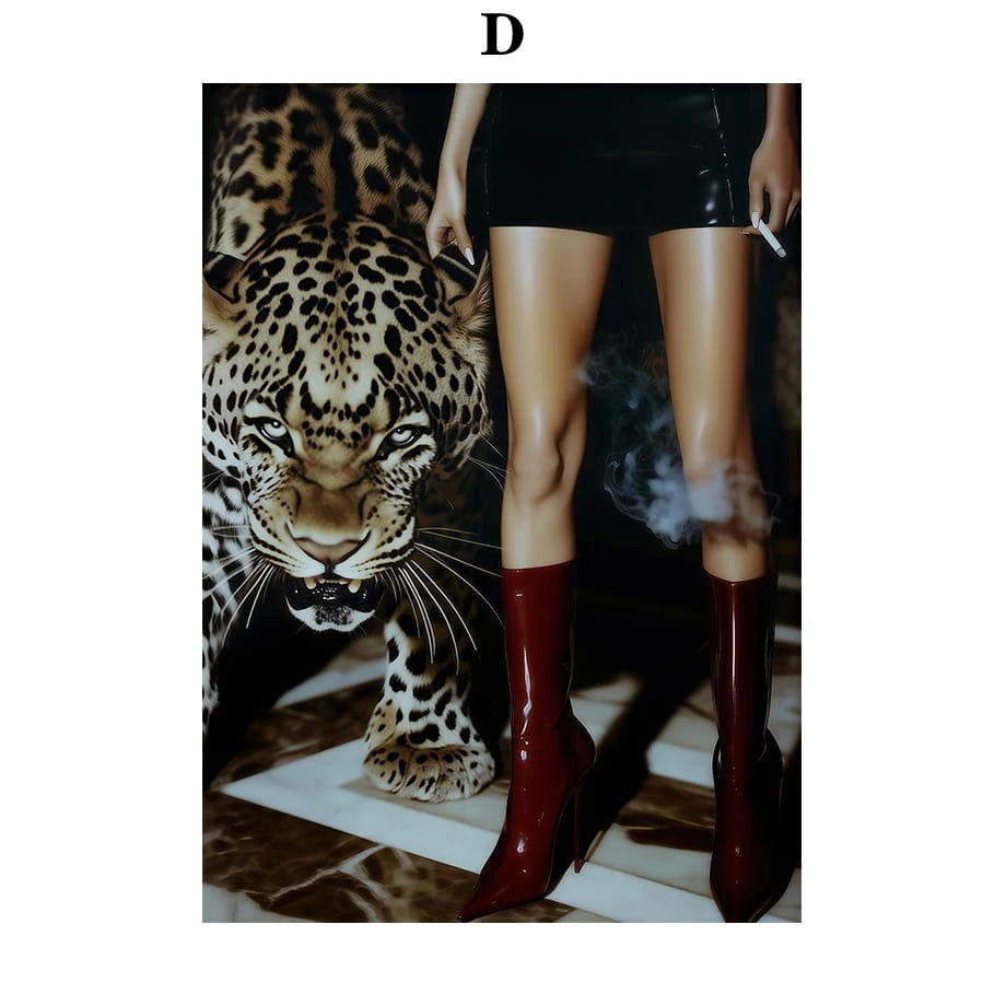 Leopard Rose Fashion Poster Leopard Match Sexy Women and Leopards Fashion Wall Art Canvas Painting Nordic Poster Room Decor