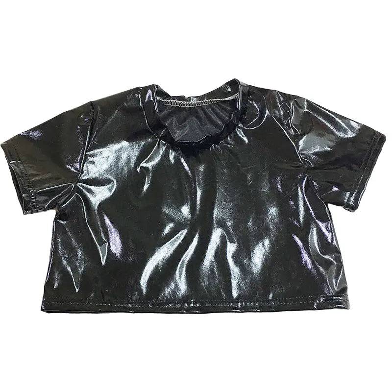 Hip Hop Kids Clothing Girls Boys Metallic Crop Top Shiny T-shirt Sparkly Jazz Dance Tops Street Dance Stage Performance Costume