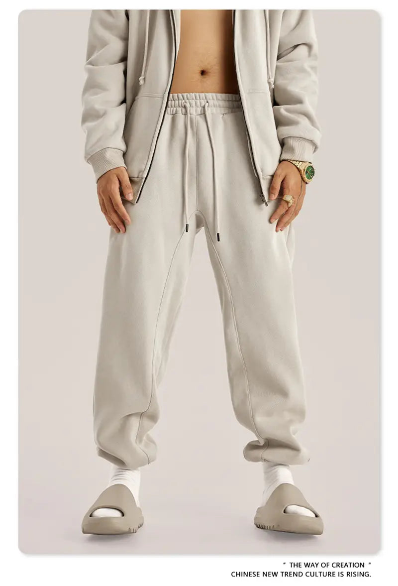 ZODF Trendy Men 345gsm Fleece Sweatpant Unisex Solid Color Loose Retro Hip Hop Winter Joggers Pants Brand Clothes HY0005