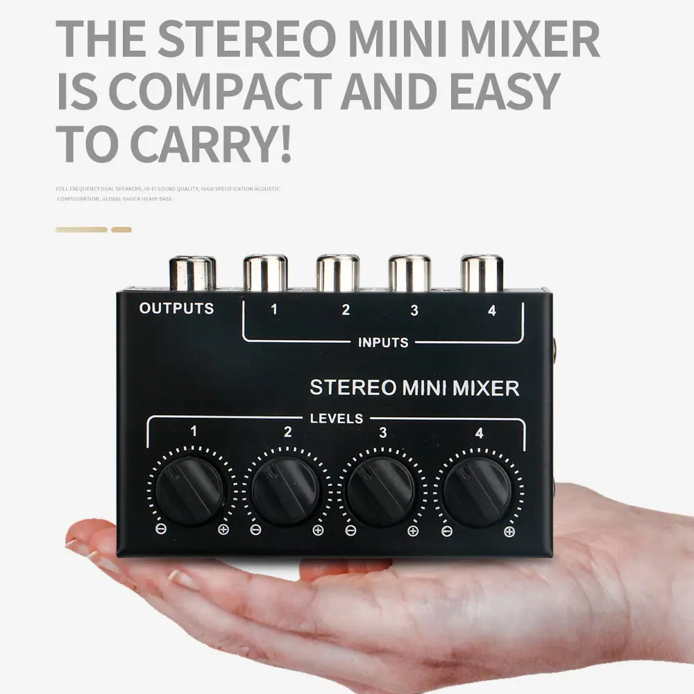 CX400 Mini Passive Stereo Mixer Stereo Dispenser for Live Studio DJ Equipment RCA 4-Channel Small Audio Mixer