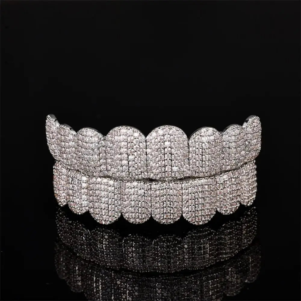 Hip Hop Teeth Grillz Set Removable Design Top & Bottom Set Hiphop Teeth Grillz Rhinestone Hollow Charm Teeth Grillz