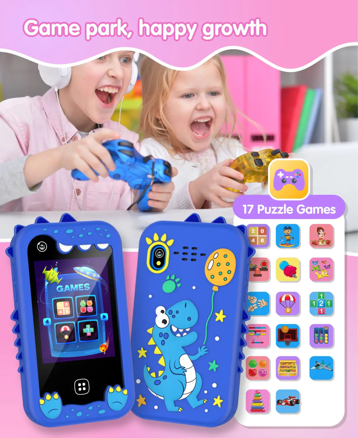 Kids Smart Phone for Girls Boys Kids Cell Phone Toys Dual Camera Music Player 17 Games Toddler Learning Phone For Birthday Gifts