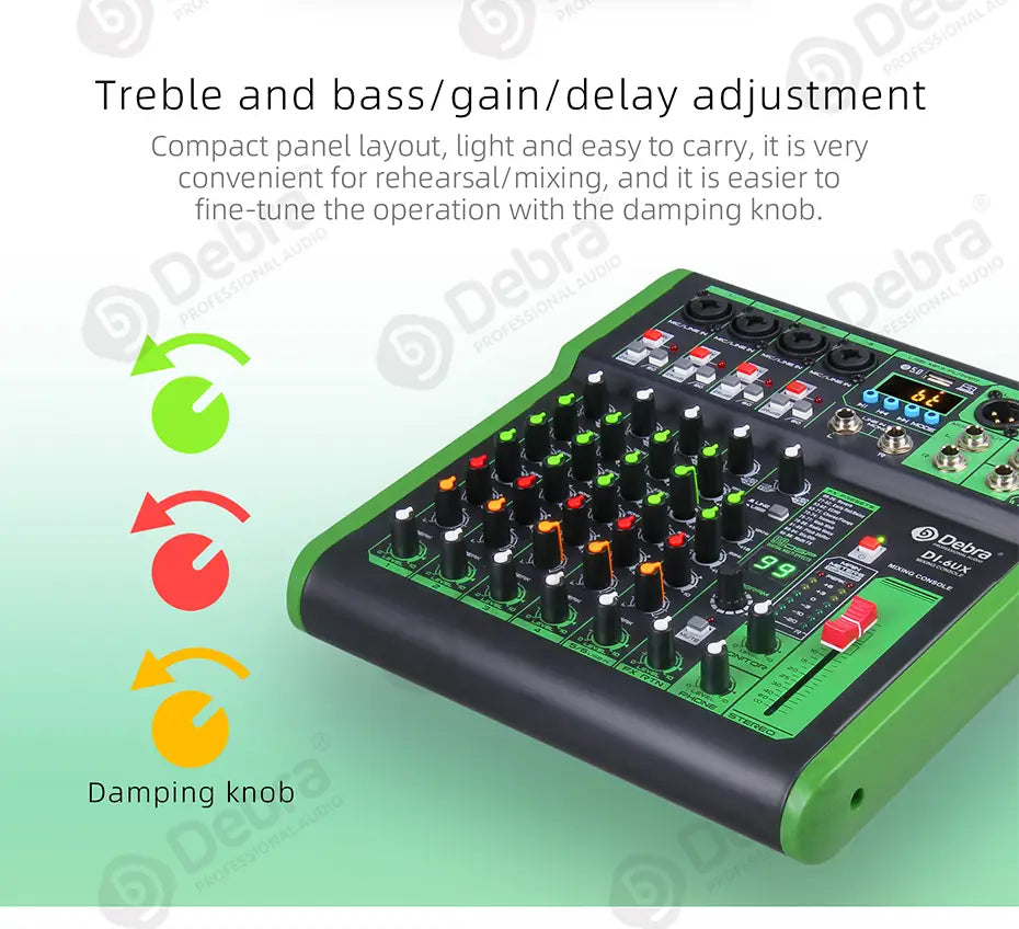 Debra DI pro Mixer Audio for Home Karaoke Live Broadcast Recording Studio with 99 DSP Digital Effects And USB MP3 Input