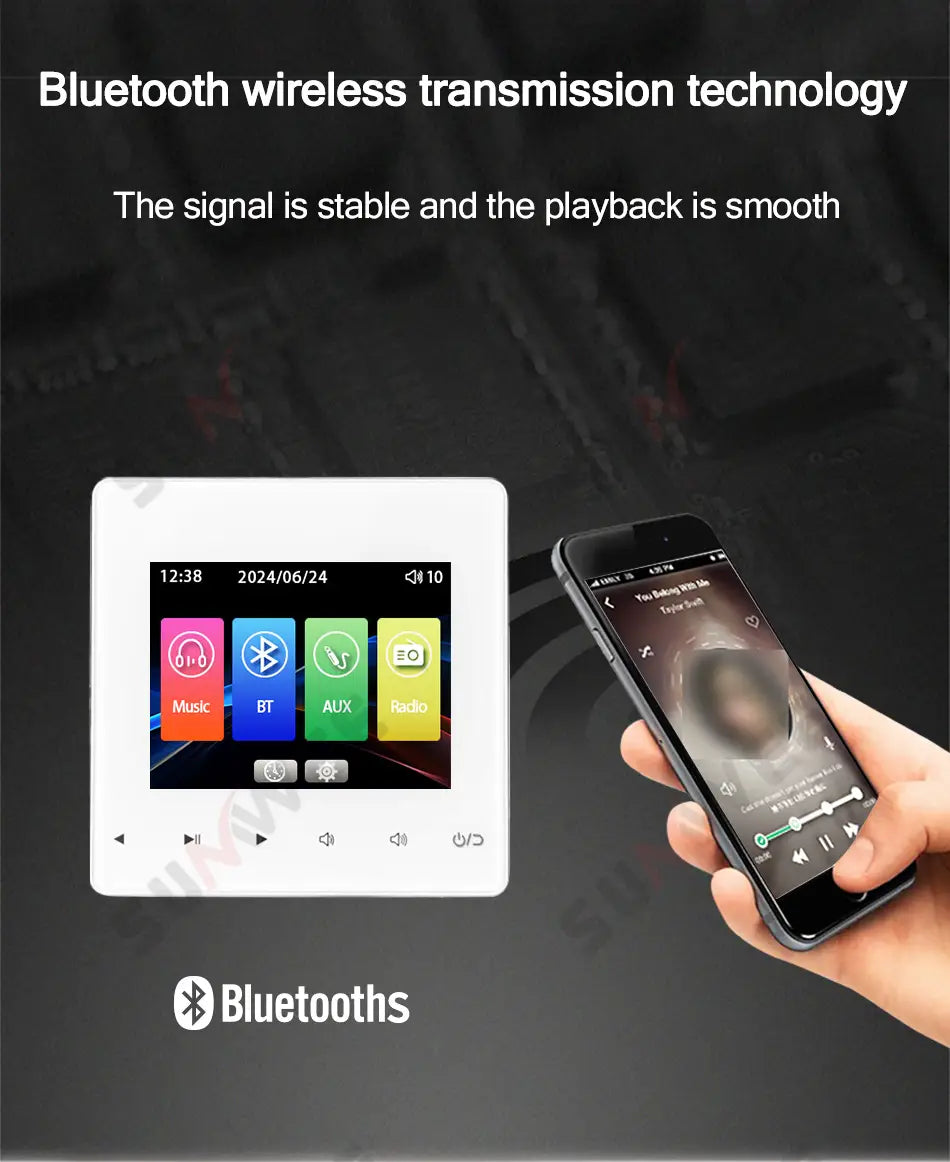 Home audio Wall music panel hotel 86 amplificador Bluetooths wall amplifier AUX TF player FM radio sound ceiling speaker system