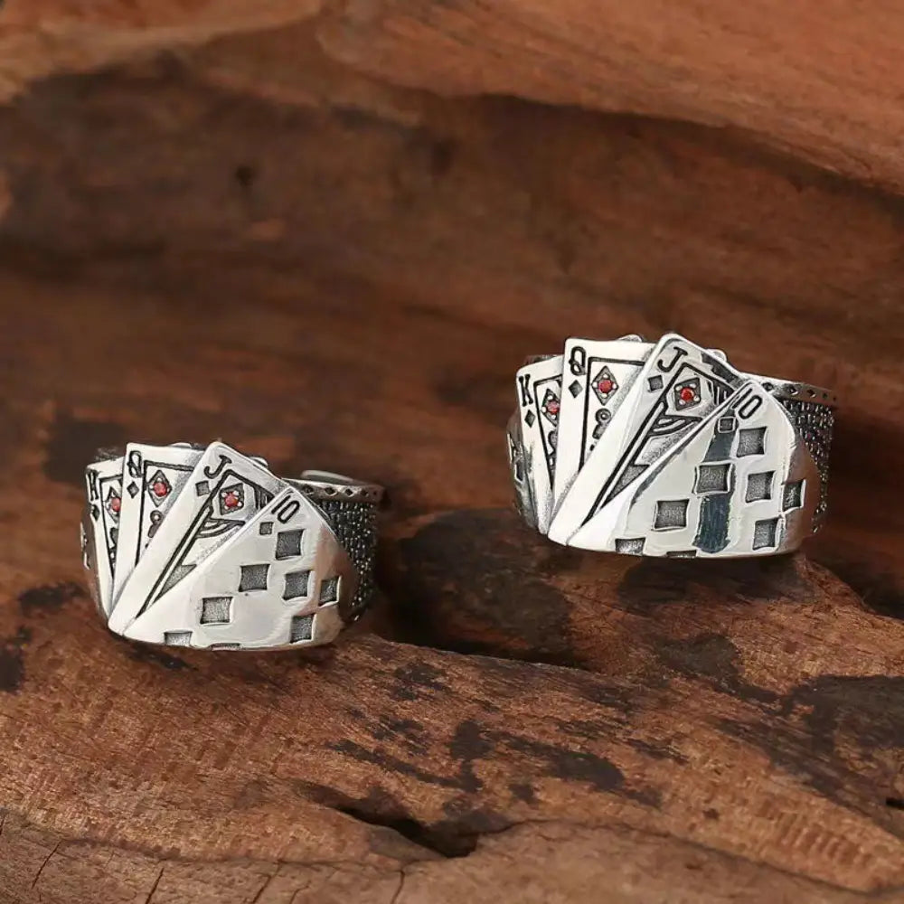 Vintage Metal Opening Rings for Women Men Hip Hop Adjustable Playing Card Finger Lucky Poker Ring Fashion Party Jewelry Gifts