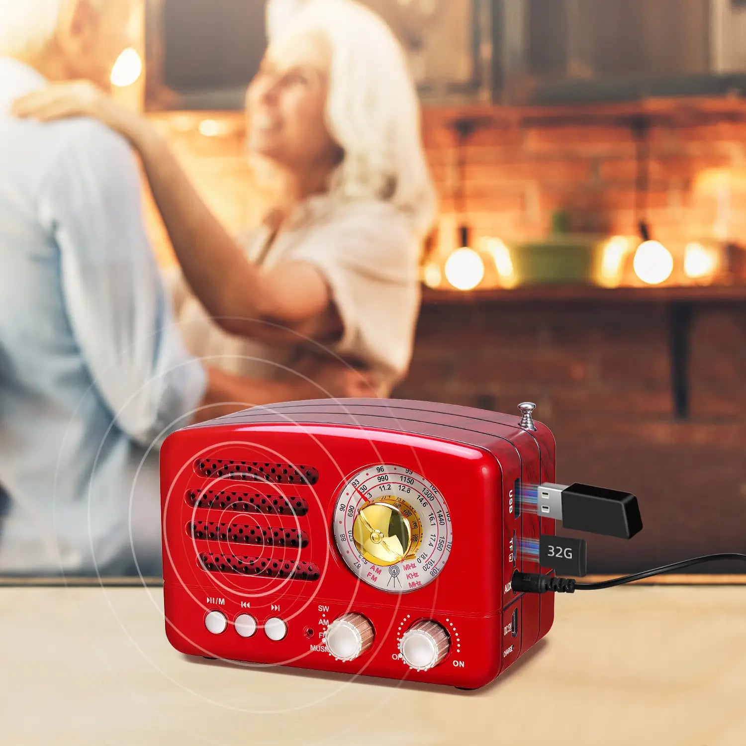 PRUNUS J-160 Classical Retro FM AM Desktop Radio Receiver Rechargeable Portable MP3 Radios Stereo 3W Bluetooth Speaker AUX USB