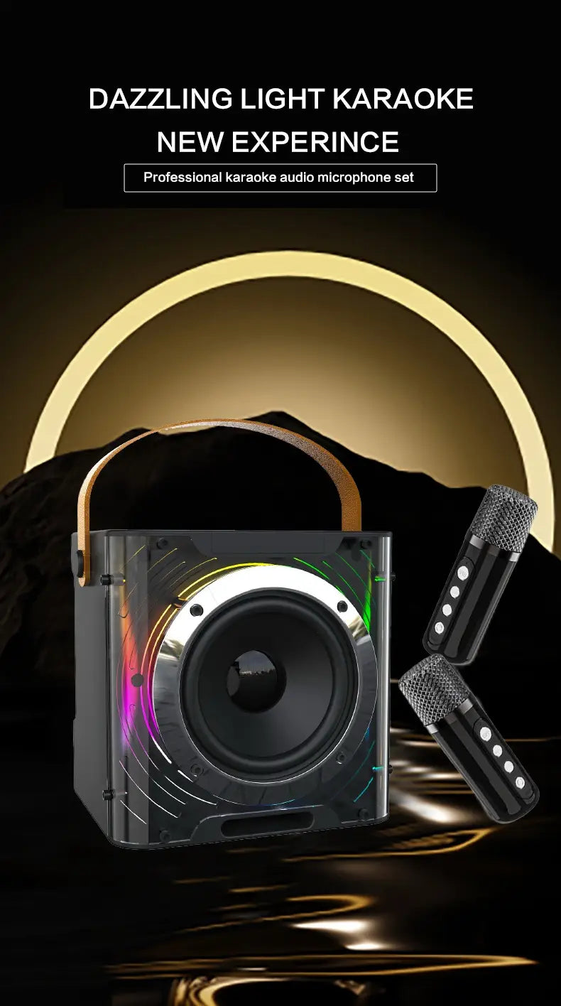 Karaoke Machine with 2 Wireless Microphone Portable Karaoke Speaker with PA System LED Light AUX USB TF Card for Home Party