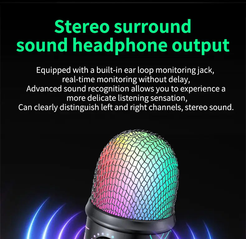Gaming Microphone USB Microphone for PC Condenser Podcast Mic for Studio Recording with Headphone Jack Led Noise Cancellation