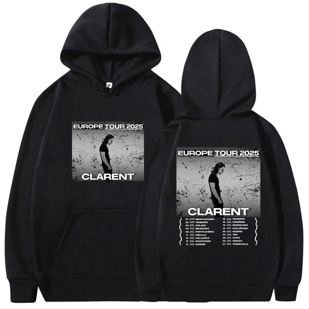 Rapero CLARENT EURPOPE Tour 2025 Album Merch Hoodie Men’s Vintage Large Hip Hop Autumn/Winter Print 100% Pure Cotton Hoodie