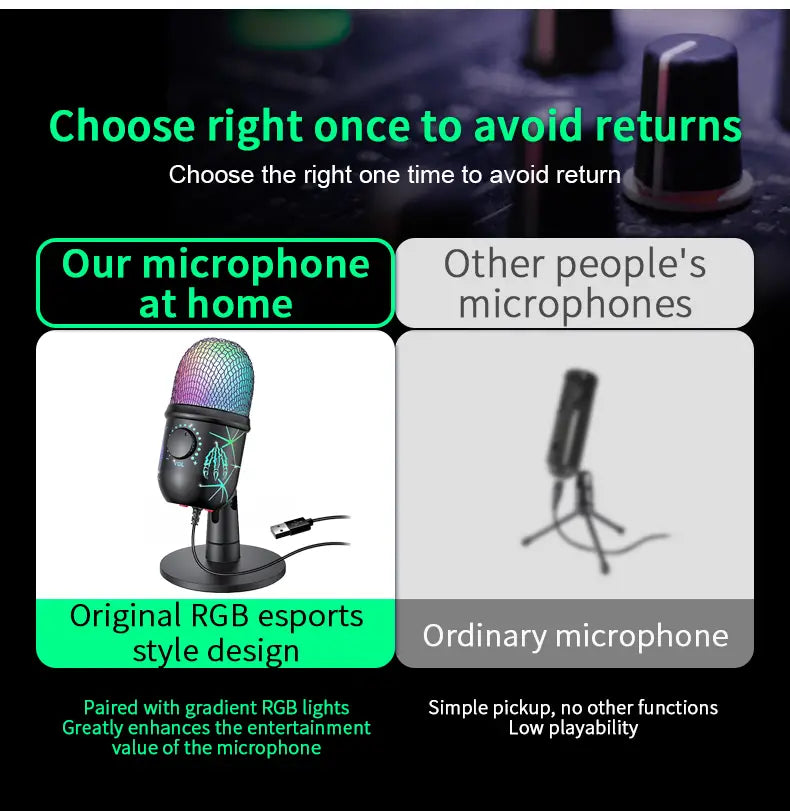 Gaming Microphone USB Microphone for PC Condenser Podcast Mic for Studio Recording with Headphone Jack Led Noise Cancellation