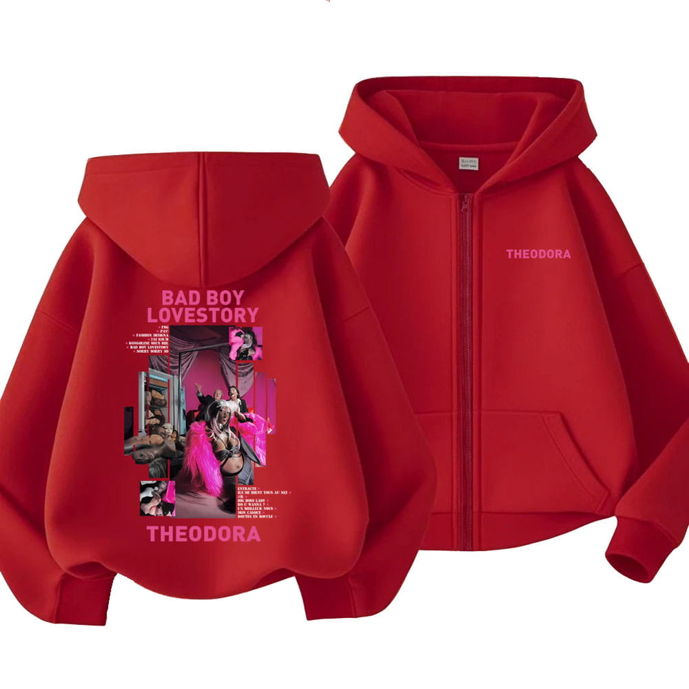 Rapper Theodora Mega Bbl Bad Boy Lovestory Zipper Hoodie Men Women Fashion Hip Hop Zip Up Sweatshirt Men’s Vintage Zip Up Jacket