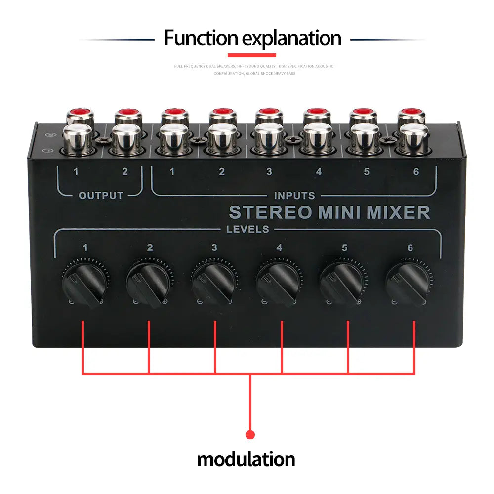 4 6 Channels Stereo Passive Mixer Audio Mixer Portable Sound Mixer RCA Input Ultra Low Noise for Live Studio CD Players