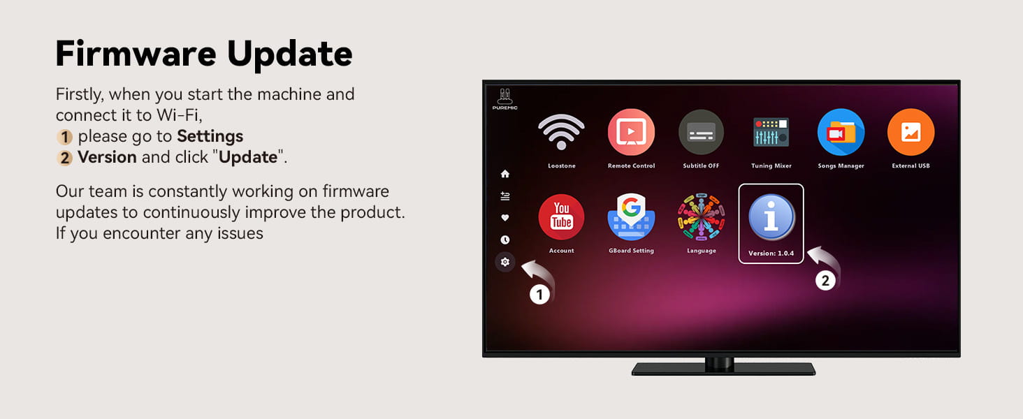 Puremic Karaoke Machine K3 with Millions Songs Free Forever Duet Karaoke Mics for Singing with Rechargeable Dock HDMI + Aux Cable