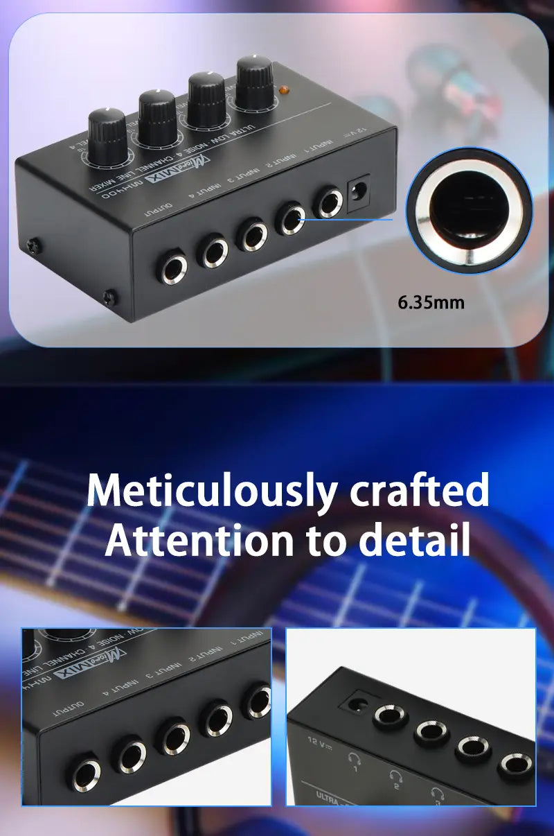 MX400 Mini 4-Channel Audio Mixer Ultra Compact Sound Low Noise With Power Adapter DJ Karaoke Audio Mixer Headphone Amplifier