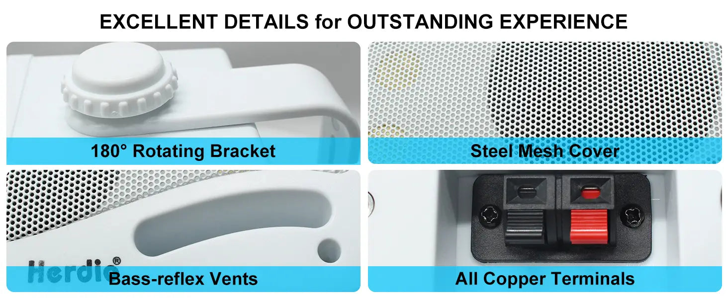 Herdio 3.5‘’ Outdoor Speakers Passive Wired Waterproof 200W 3 Way Premium Mountable Wall Mount Speakers With Superior Sound 2PCS