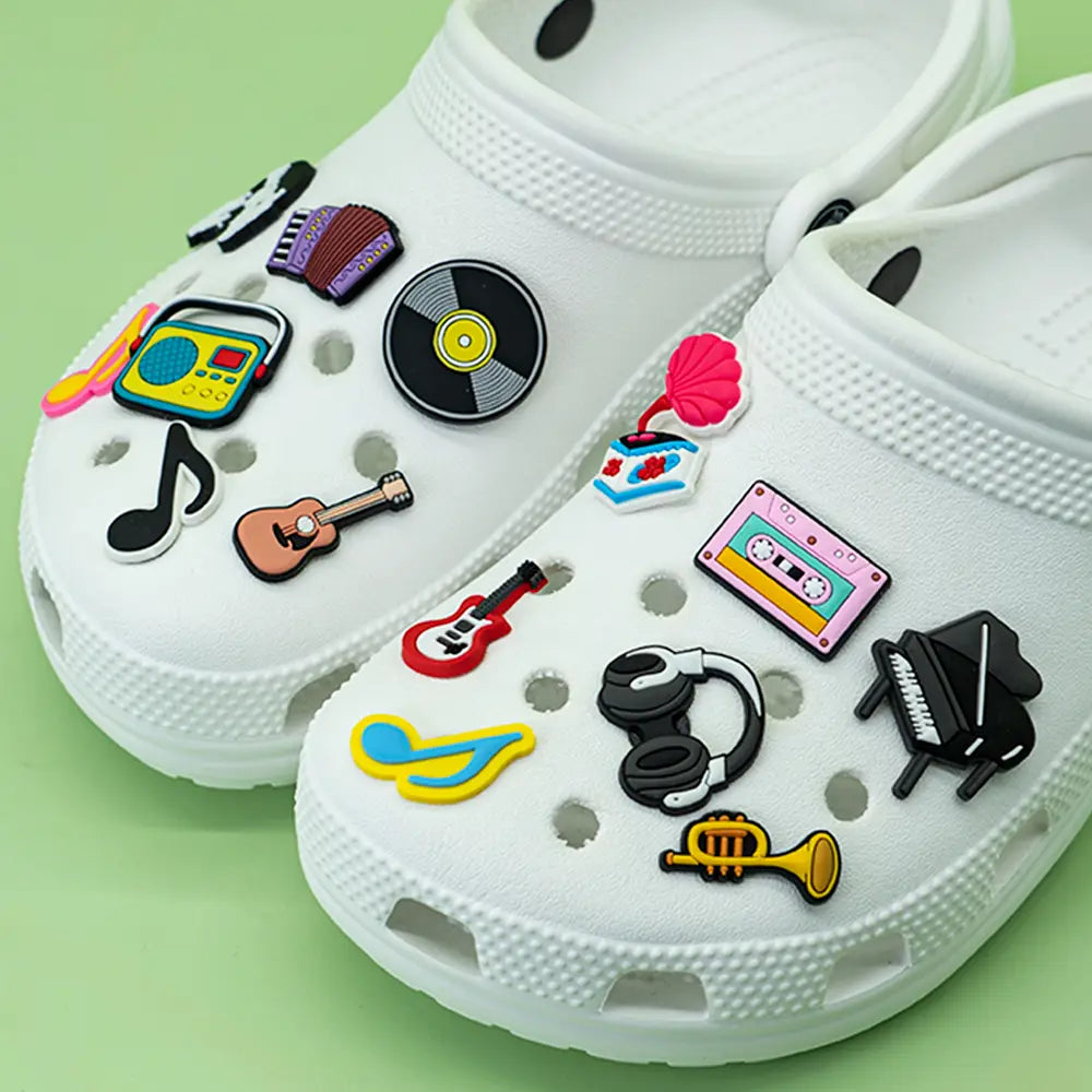 1/20pcs Musical Instruments Pins for Men Women Kids Piano Guitar CD Shoe Charms Shoe Accessories Decorations Buckles Ornament