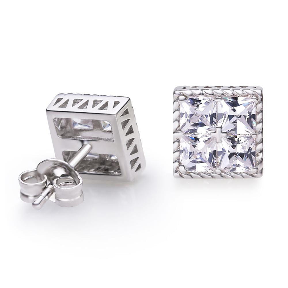 Hip Hop Square Rhinestone Stud Earrings For Men Women Geometric Luxury Shiny Micropavé Zircon Faux Color Stone Ear Studs Jewelry
