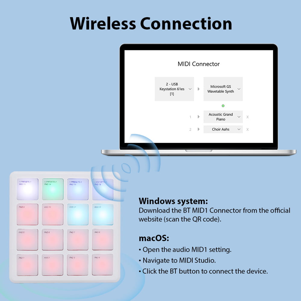M-VAVE MIDI Controller Pad 16 Sensitive RGB Backlight Pads MIDI Keyboard Machine Connection Portable MIDI Pad