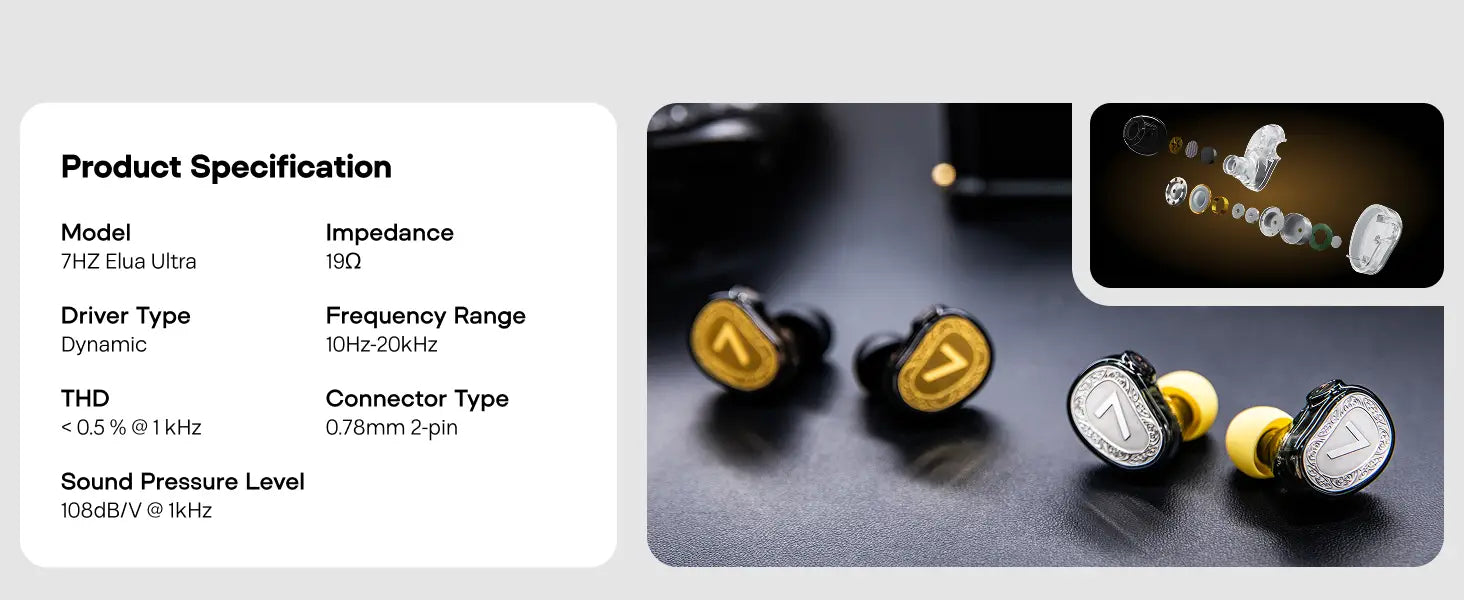 7Hz Elua Ultra Dual Dynamic Driver-Earphone HARMAN Target Curve Tuning with Premium Detachable Cable