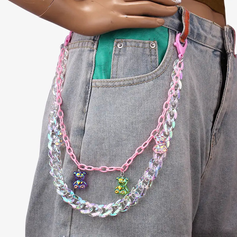Bohemian Rainbow Resin Chain Keychains Men Women Hip Hop Waist Chain Multicolor Acrylic Flower Pants Trousers Chain Punk Jewelry