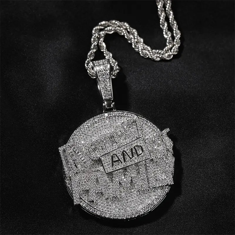 Hip Hop Round Coin Pave Crystal Money And Family Pendant With Iced Out Tennis Chain Necklace Choker For Men Rapper Jewelry