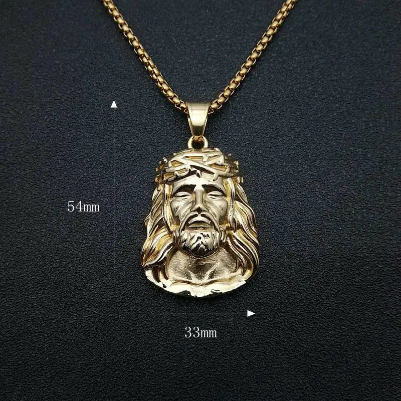 Stainless Steel Titanium Hip Hop God Jesus Human Head Luxury Gold Plated Pendant Collar Chains Necklace for Men Women Jewelry