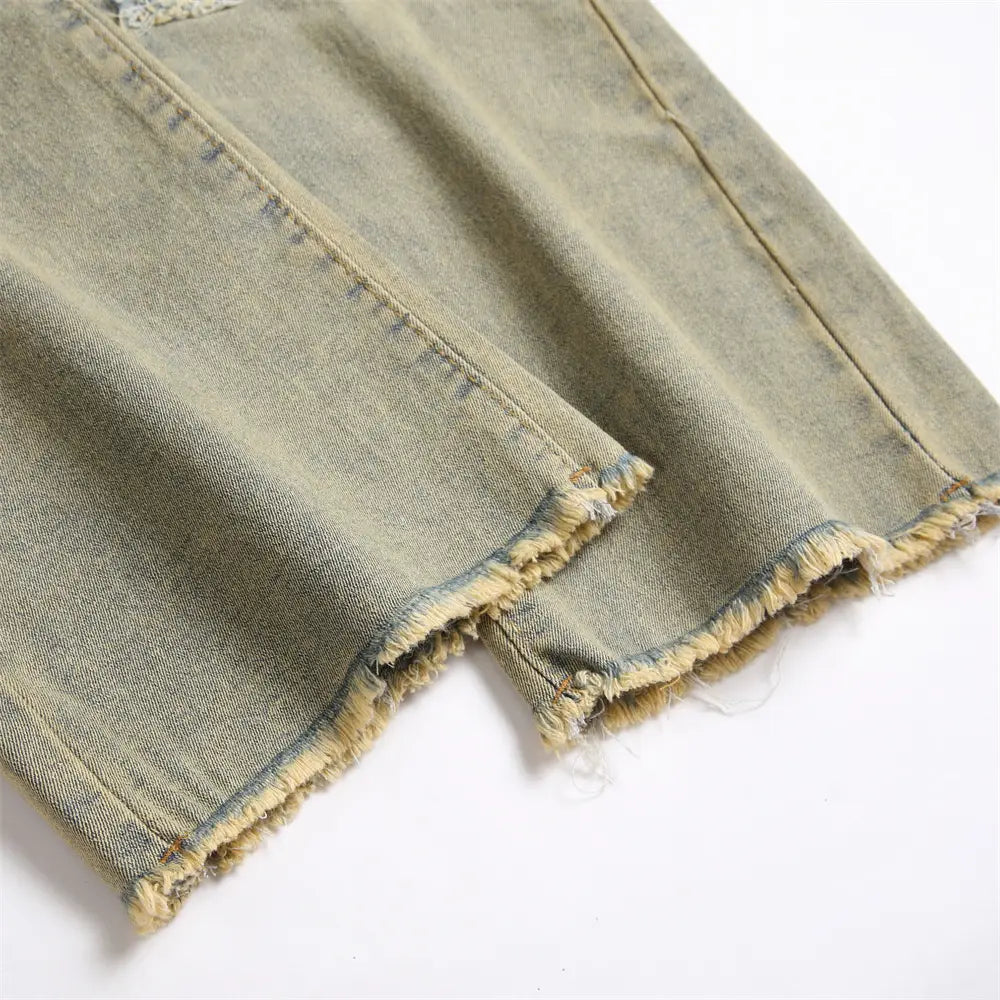 Streetwear Retro Style Men Ripped Spliced Slim Jeans Trousers Hip hop Holes Stylish Denim Pants For Male