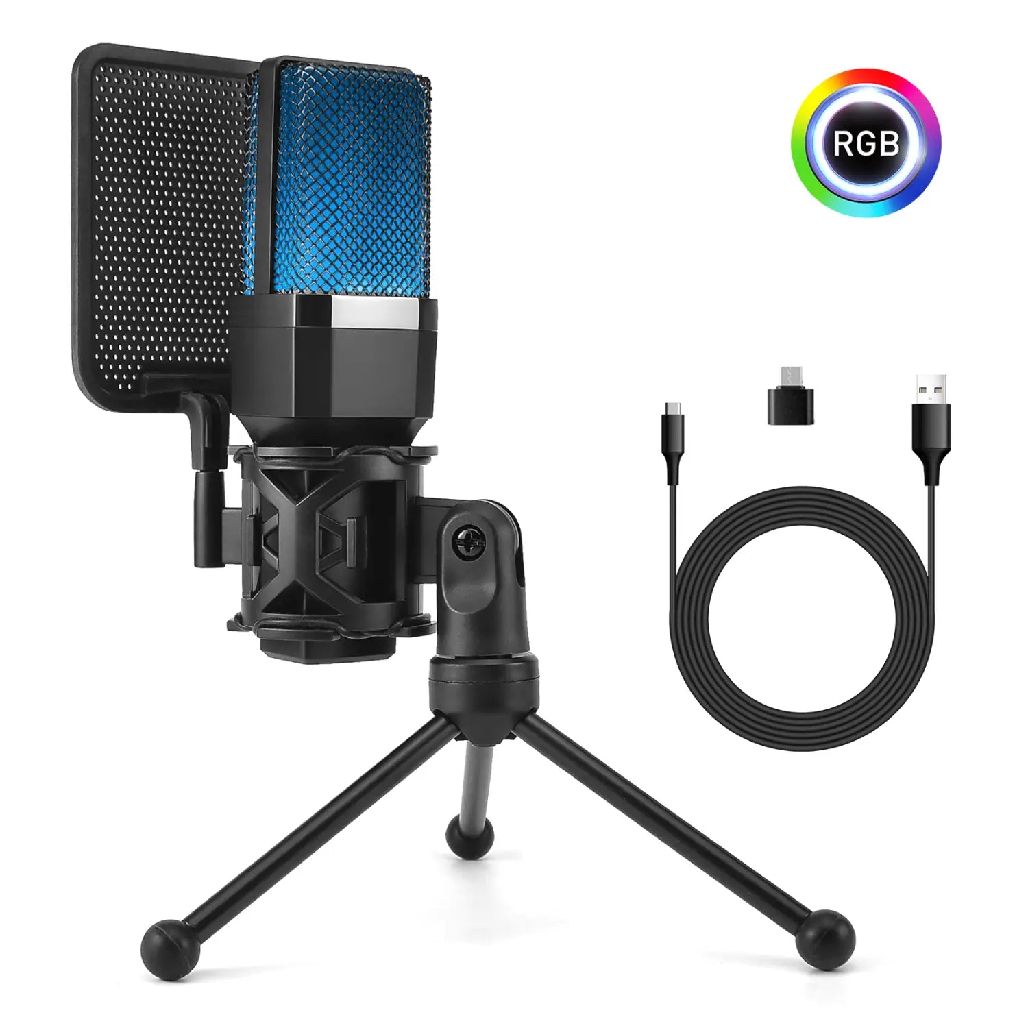 Computer Professional Gaming Condenser Microphone Karaoke Mic PC Laptop USB Wired Live Streaming Podcast Studio Mike Kit Gamer