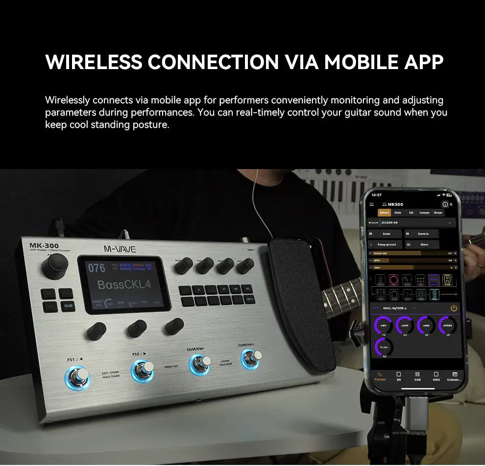M-VAVE MK 300 Guitar Multi-Effect Processor ANN Neural Modeling 120AMP,360FX,10h Battery,150s STEREO LOOPER,128 Drum MIDI DAW