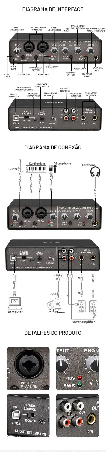 TEYUN Q-24 Audio Interface Sound Card With Monitoring Electric Guitar Live Recording Professional Sound Card For Studio Singing