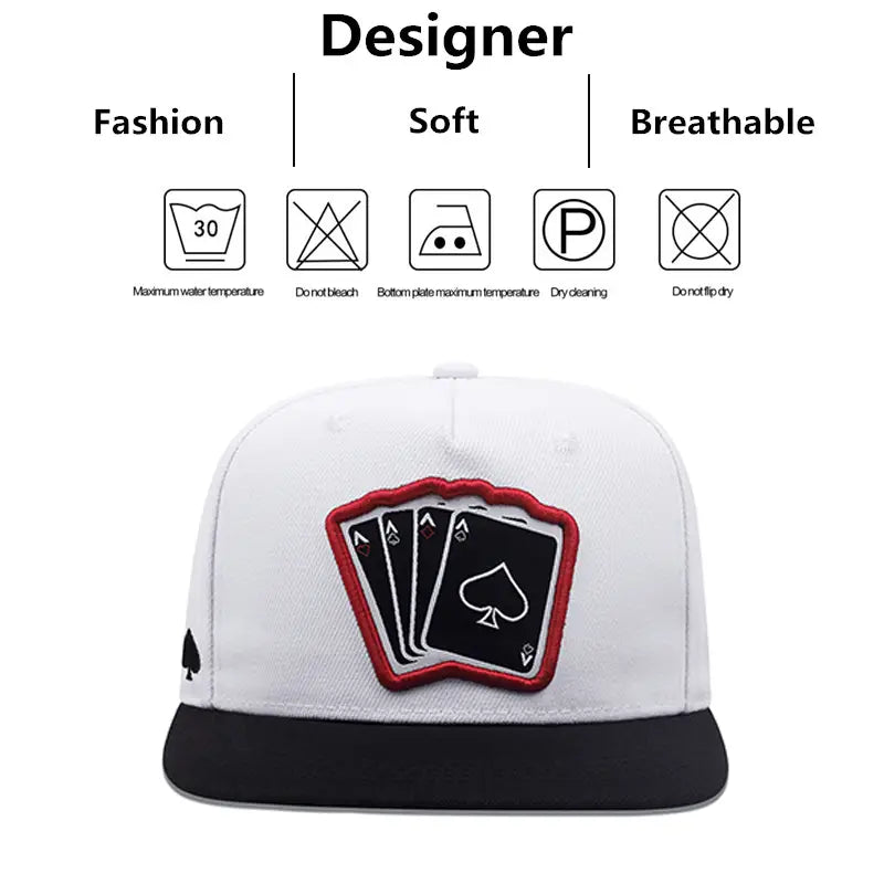 2024 New Fashion Hip Hop Cap Men Women Adjustable Playing Card Embroidered Baseball Caps Outdoor Sun Hat Unisex Snapback Hats