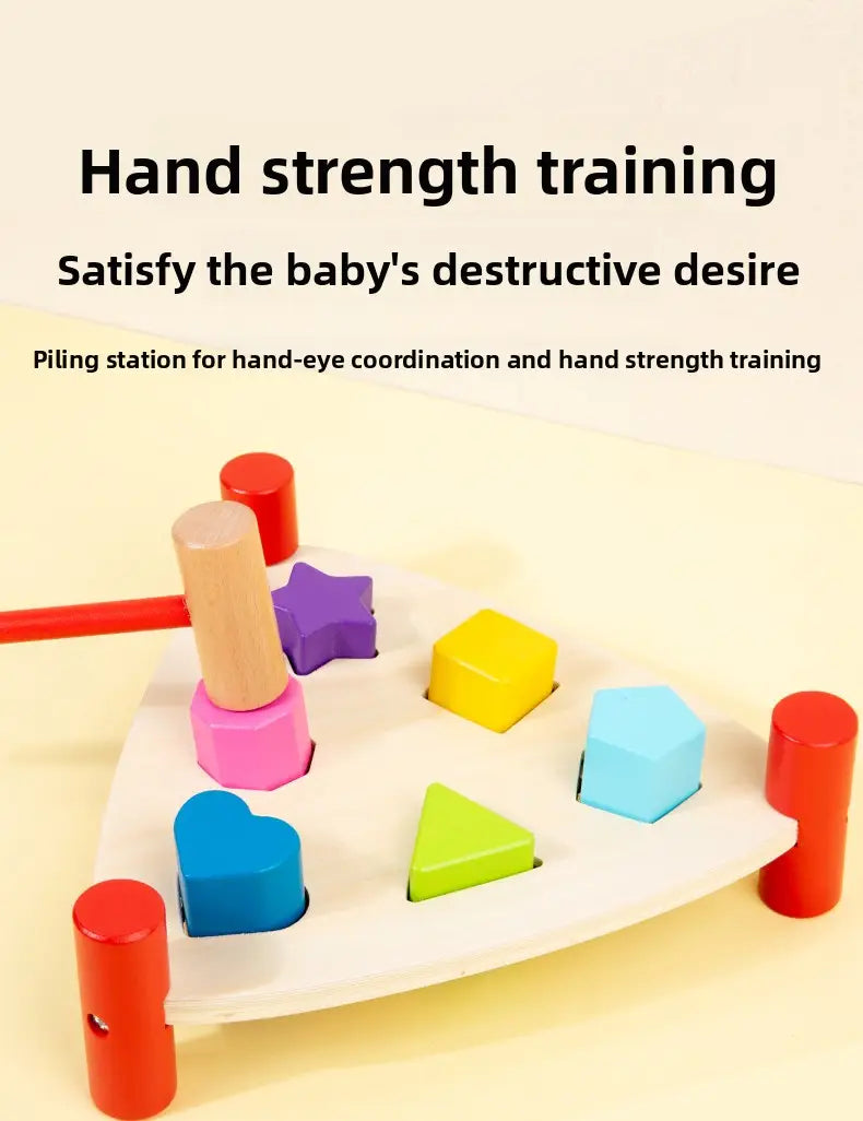 Montessori-style early learning percussion table for toddlers; hammer toy educational musical instrument and whack-a-mole game