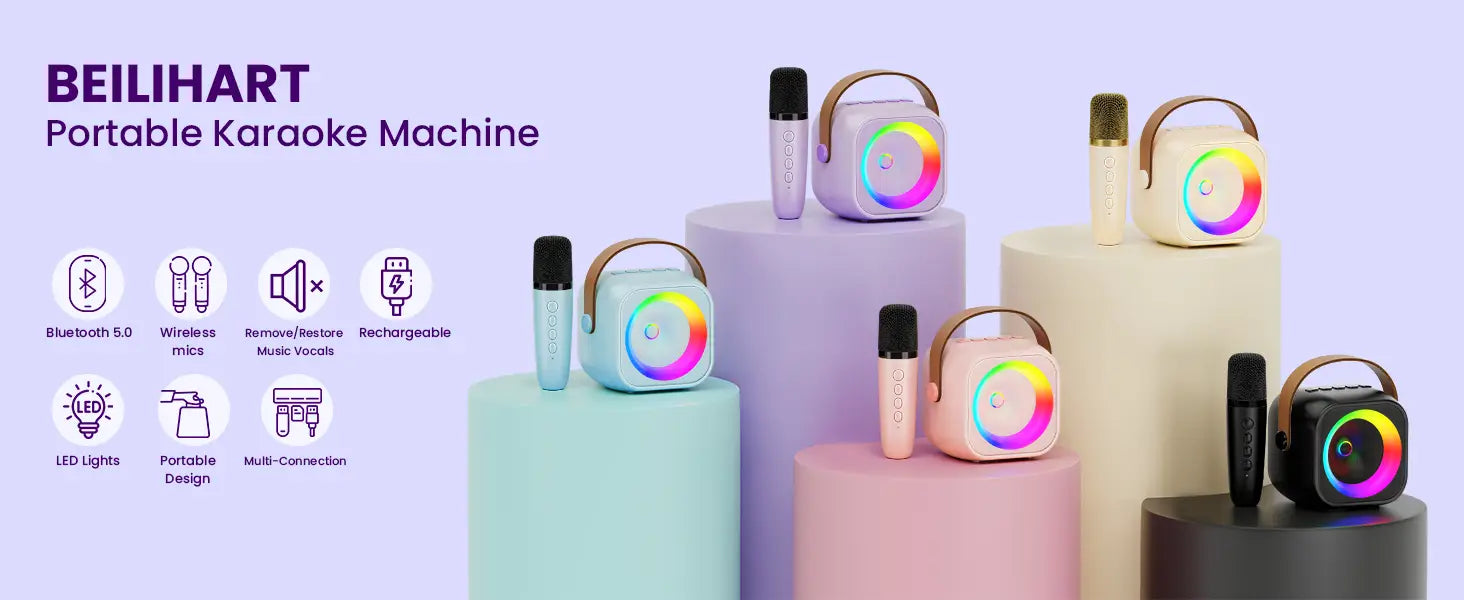 Haomuren Portable Karaoke Machine with Wireless 1 or 2 Microphone Mini Bluetooth Speaker for Children Singing Family Party Gift