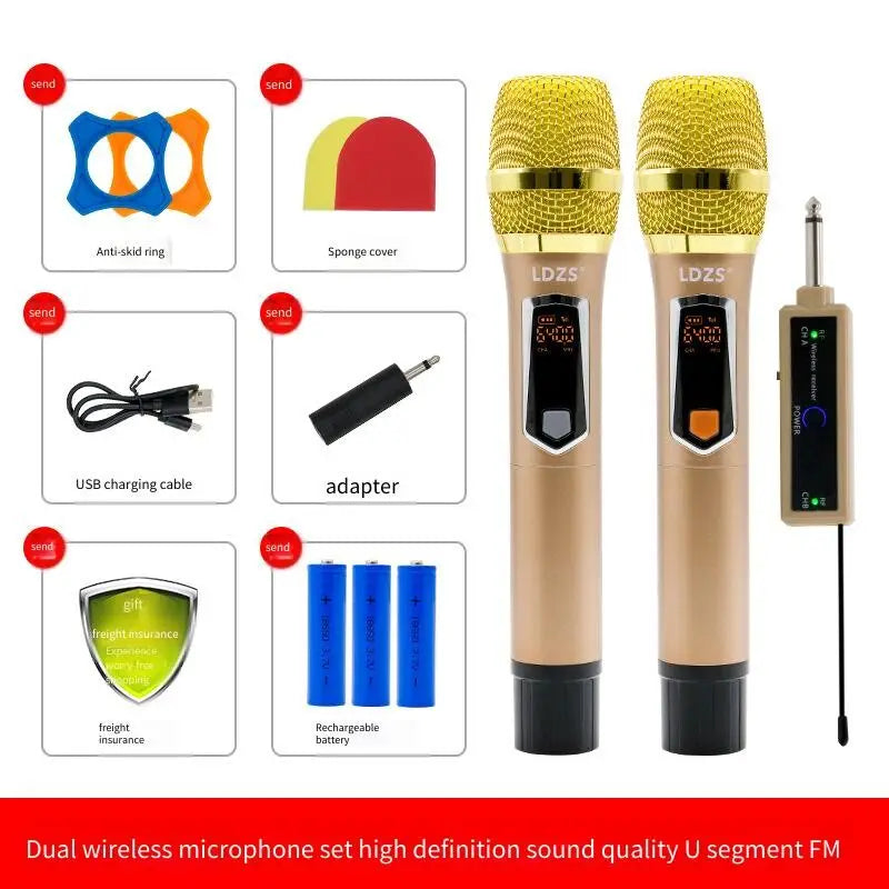 One Drive Two Wireless Microphone U-segment for Karaoke Stage Speeches Wedding Performance Hip Hop Live Broadcast