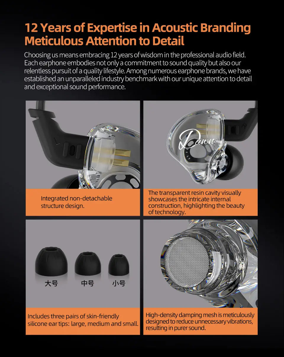 KZ Dawn HiFi Earphone 10MM Dual Dynamic Drive Bass Earbud In ear Monitor Gaming Sport Music DJ Stage Noise Reduction Hearphone