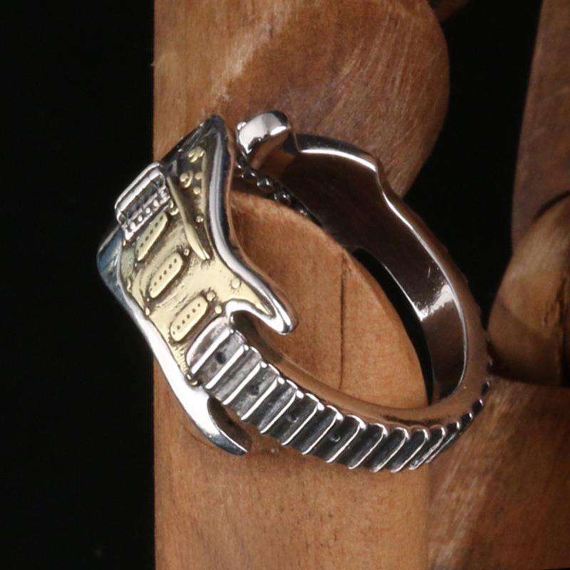 Hip Hop Rock Music Electric Guitar Men’S Rings 2024 Trend Adjustable Finger Rings Party Jewelry Gifts Fashion Accessories