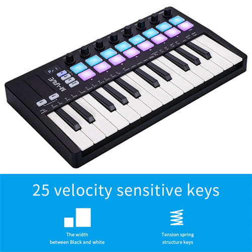 M-VAVE SMK-25 II MIDI Keyboard Controller 25 Mini Keys 16 RGB Drum Pads 8 Knobs USB with DAW Software for Music Production