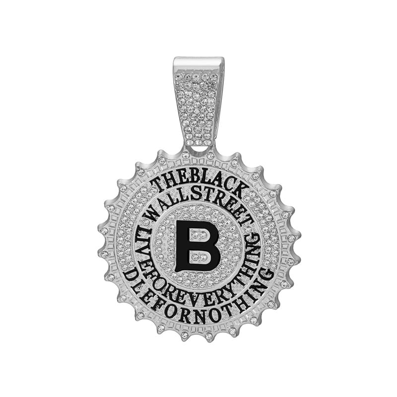 Hip Hop Round B Letter Pendant Necklace Men Gold Sliver Color Ice Out Crystal Sign Rock Pendant Rapper Bling Jewerly