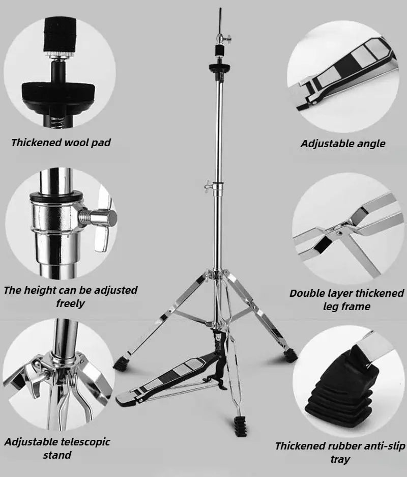 Metal Cymbal Stand 14 Inch Hi-Hat Triangle Support Bracket Height Adjustable Cymbals Rack Professional Jazz Drum Accessories